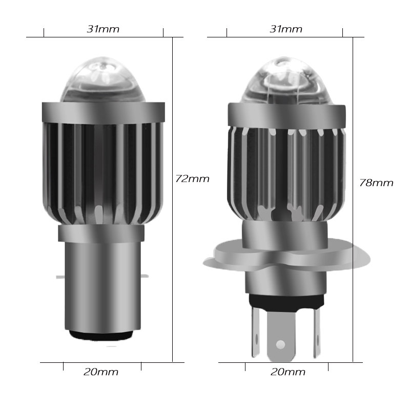 Motocicleta LED pequeño cañón de acero transformado con lente delantero H4 H6 luz alta y baja luz blanca y amarilla delantero bicromático