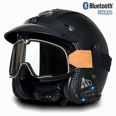 Motosiklet kaskı (dəbilqə) women's motorcycle leather helmet electric - v-black-flat-large-frame-goggles-bluetooth-s