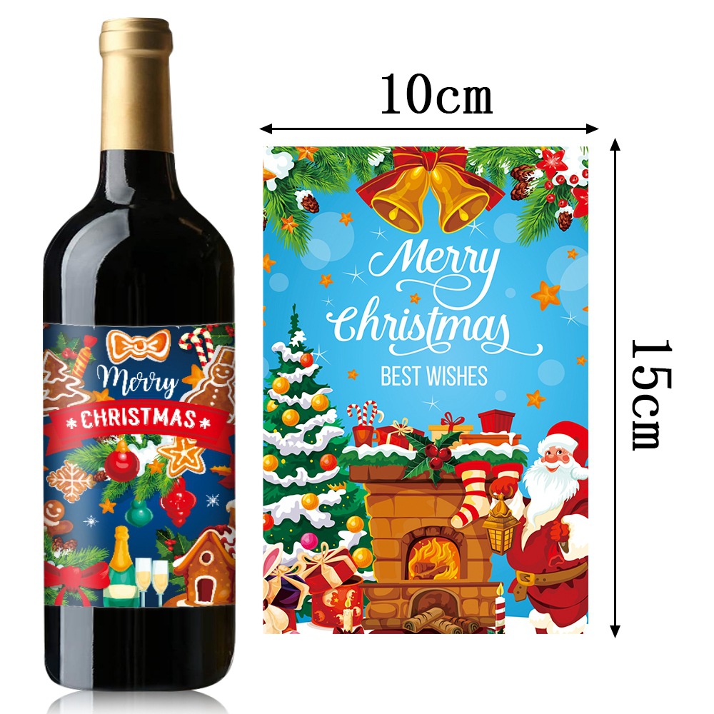 Nuevos pegatinas de botella de vino de fiesta de Navidad transfronteriza, pegatinas de etiqueta de botella de vino de Feliz Navidad