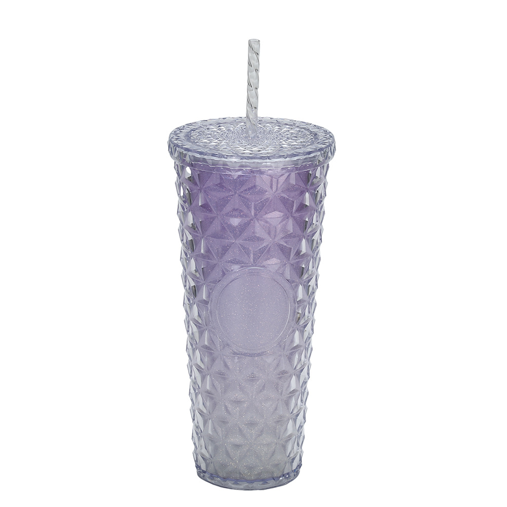 Vaso de Plástico con Pajita de Plástico PS Doble Capa y Ecológico para Oficina y Hogar