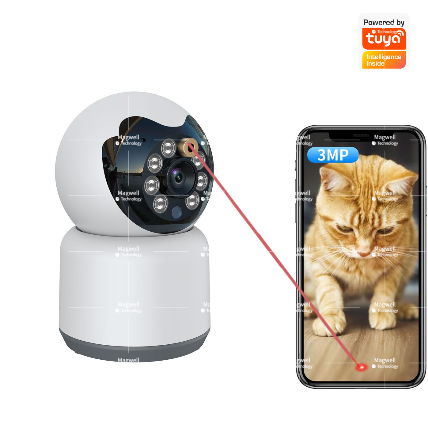 涂鸦激光逗宠物摄像头3MPWiFi远程互动激光玩具摄像头运动检测