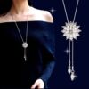 Necklace, accessory solar-powered, demi-season crystal with tassels, long sweater, flowered