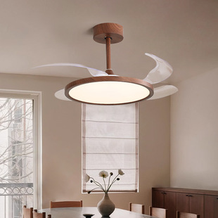 Full Spectrum Eye Protection Restaurant Fan Light Puri Walnut Color Middle Ancient Silent Wind Hanging Fan Light Wood Grain Bedroom Light