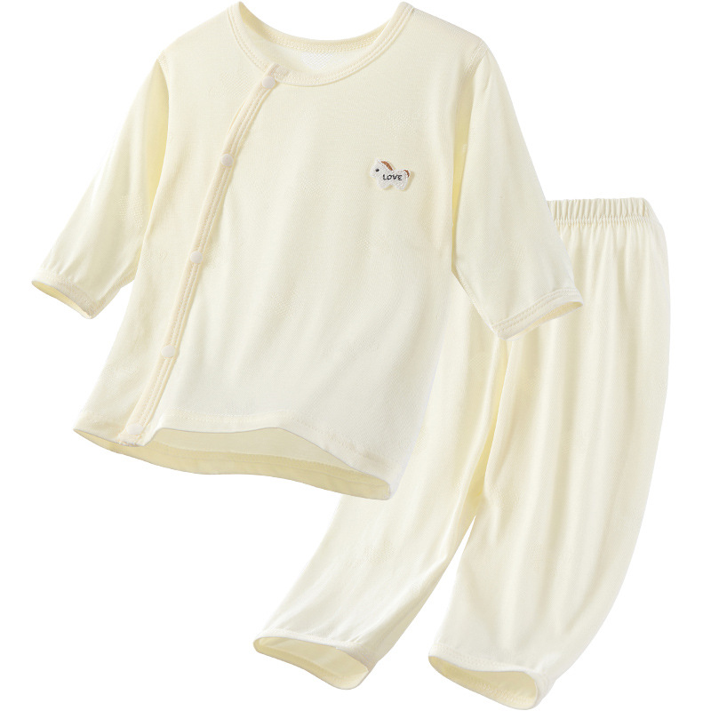 Set de verano para bebés aire acondicionado delgado con media manga dos piezas, ropa de verano para niños y niñas con media manga dividida