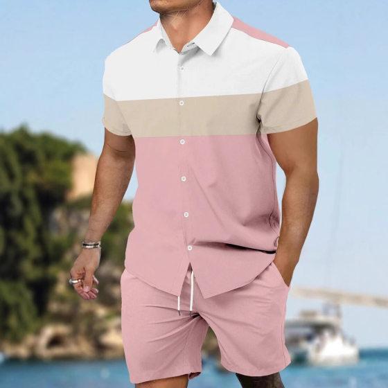European and American foreign trade new 2024 new casual Joker geometric short sleeve shirt shorts suit