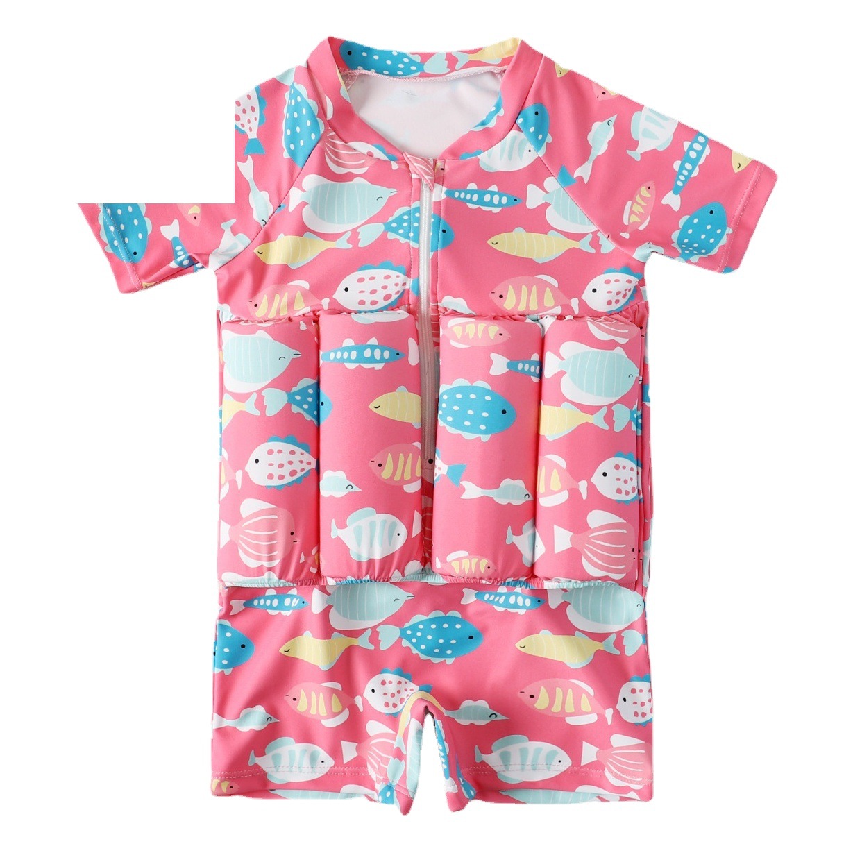 Cross-Border Girls' Short-Sleeved Swimsuits, Children's Buoyancy Swimsuits, Kids' Infant Swimming Swimsuits, Wholesale Swimwear for Girls