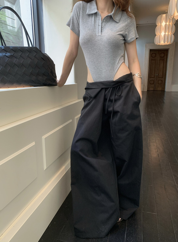 2025秋季新款 纯欲修身辣妹polo领连体短袖T恤女简约休闲连体上衣|undefined