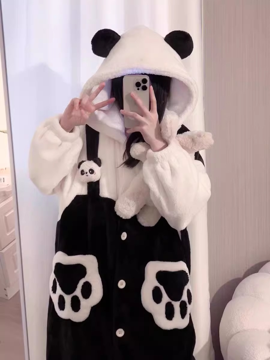[black and white panda nightgown + pants]