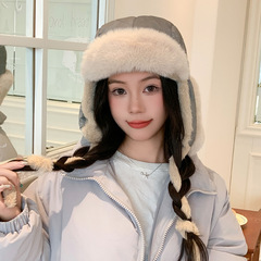 帽子女日系休闲格纹加绒雷锋帽秋冬户外出行防风保暖护耳帽显脸小