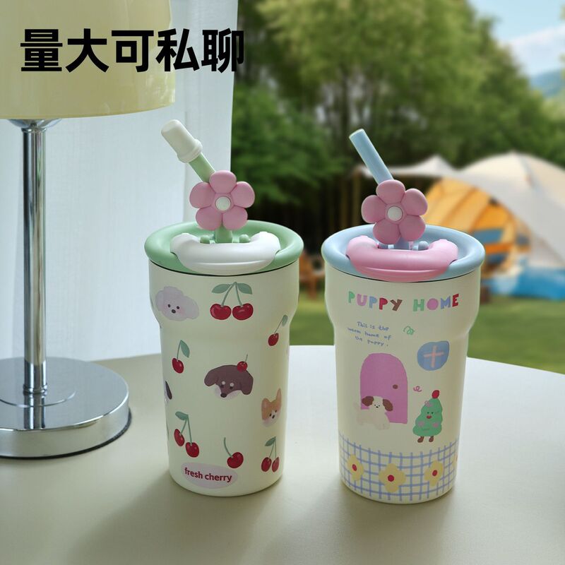 女の子用魔法瓶カップ、大容量コーヒーカップ、316ステンレス製アイスカップ、車載ストローカップ、高見え|undefined