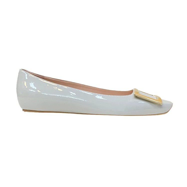 2025 new RV patent leather square toe flat shoes for women's shoes for workplace commuting OL shallow mouth height-enhancing single shoes factory direct sales