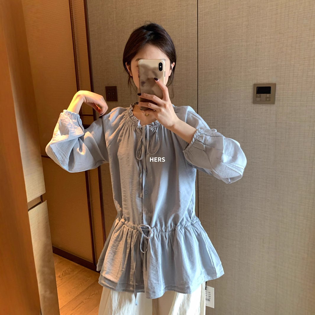 Hers 2025 verano estilo suave coreano dama viajero con cordón cintura camisa larga mujer 20567 image 3