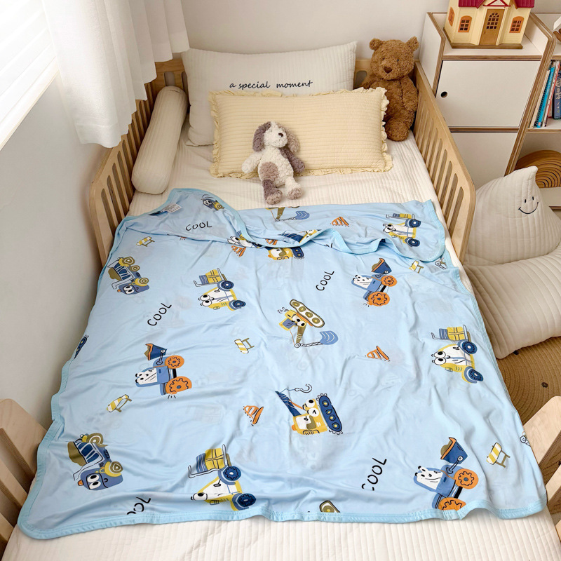Cartoon excavator / 80cmx110cm knitted throw blanket