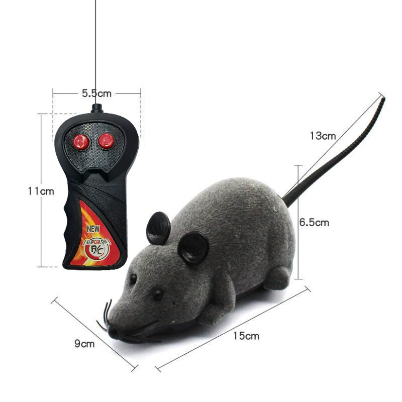 Remote‑control toy rat, two‑way flocked mouse, 23–28 cm, forward/back motion, >8 m range