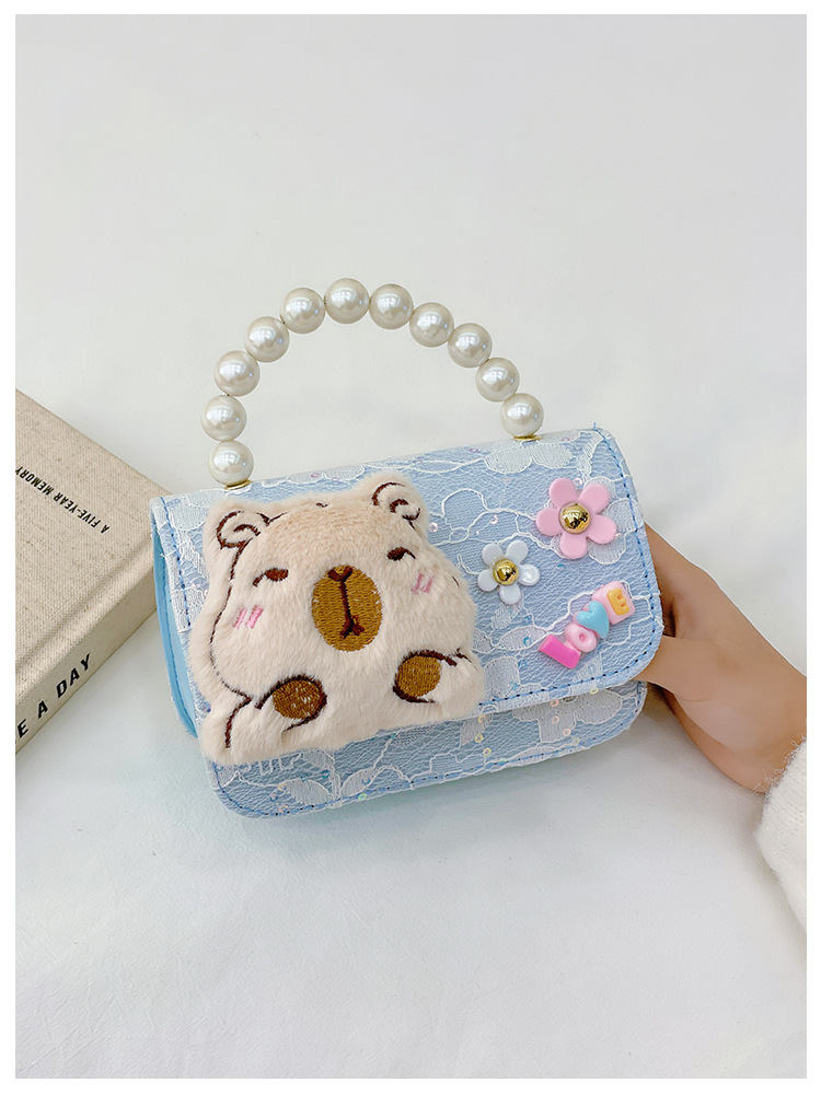 131g Weight Synthetic Leather Lining Material Lace Fashion Element Magnetic Buckle Closure Type Top Handle, Chain Strap Type Crossbody Bag Bags Type Daily Occasion Synthetic Leather, Polyester Material Kids Backpack Backpack Capybara Pattern All Seasons Season Kid'S Gender Cute Style Square Shape Kid'S Synthetic Leather Polyester Capybara Cute Lace Square Magnetic Buckle Crossbody Bag 6