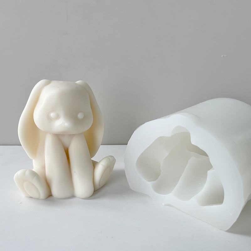 Conejo de silicona aromaterapia molde de la vela sentado conejito vela decoración de la torta decoración de yeso herramienta abrasiva