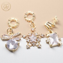 14K铜镀金保色镶锆石吊坠方糖五角星蜻蜓挂件流苏diy手工饰品配件