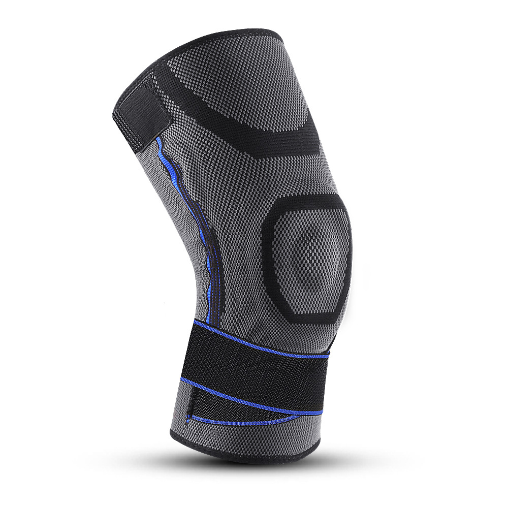 Mayorista de fabricante: Rodillera deportiva tejida para fitness, running y ciclismo, con banda térmica, protector de rótula y funda de silicona.