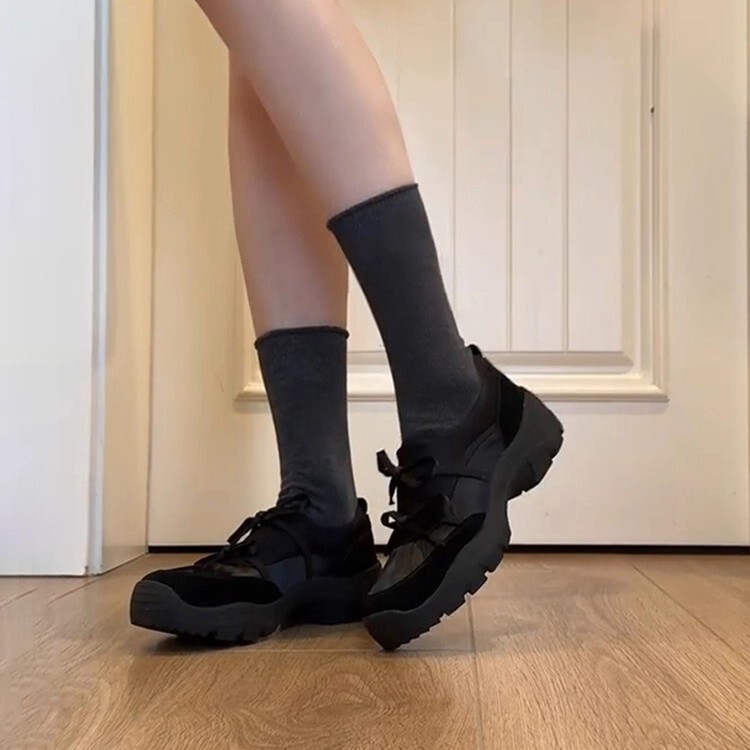 羊皮版~小众芭蕾风蝴蝶结运动乐福鞋女复古绒面一脚蹬厚底小皮鞋|undefined