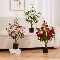 模擬バラの木鉢植えベルベットバラ多頭鉢付き家庭用家具模擬造花と緑の植物クロスボーダーAmazon