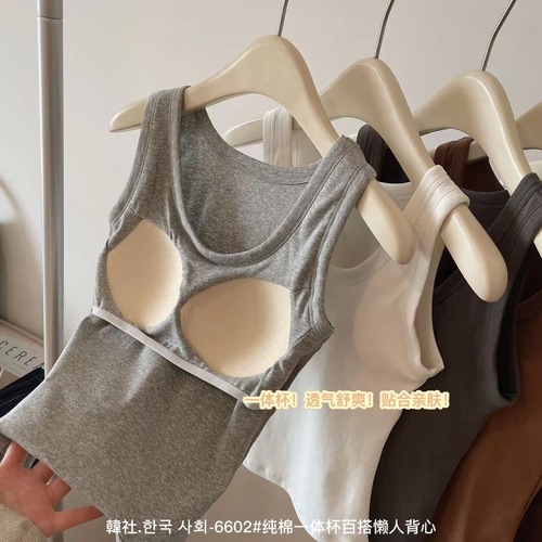 6602 Pure Cotton One-piece Tank Top with Adjustable Straps, Comfortable and Fitted, with Bra Cup, Can be Worn as Outerwear or as a Top for Women