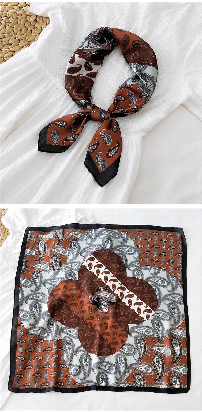 50g Weight Silk Scarf Classification Travel Occasion Silk Material Unisex Gender Printing Design Sweet Style Khaki, Grey, Red, Green, Blue, Black Color Simple Retro Square Scarf 13