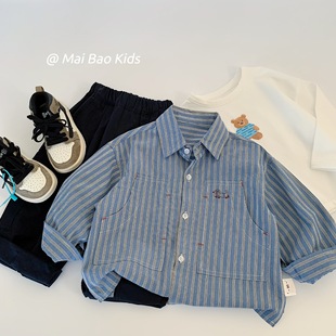 Mabao Kidsren's Shirt 2025 Autum Boys' Lapel Style Retro Tops Kidsren's Clothing New Korean Style Versatile Shirts