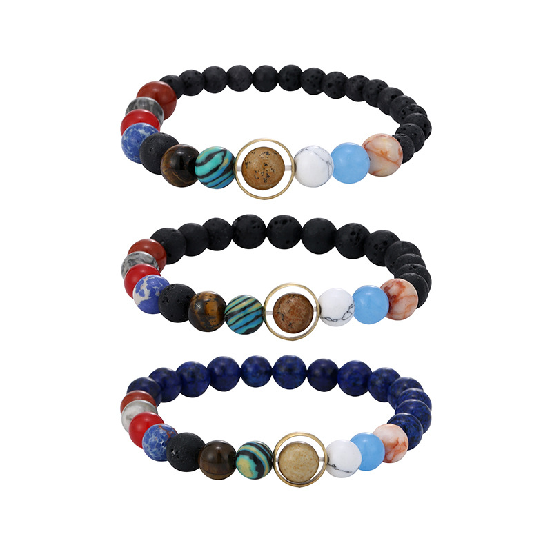 Pulsera de pareja, pulsera de estrellas, pulsera de la vía láctea, volcán, piedra azul, piedra dorada, ocho galaxias, pulsera de la Amazonía transfronteriza