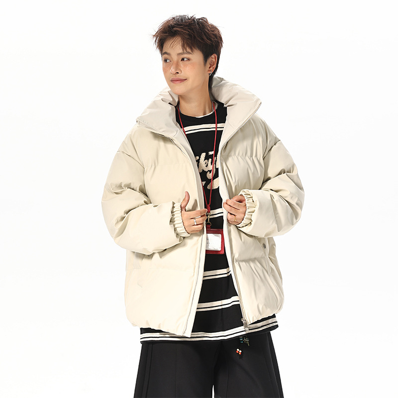 Kleidung aus PU-Leder mit Baumwollfutter für Damen und Herren, locker sitzende, wattierte Jacken, Freizeitkleidung, Stehkragenjacken für Herren_voghion.com