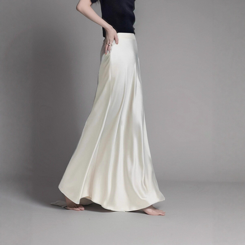 95cm Bias-Cut 85% Triacetate Skirt for Women, Spring/Summer Extra-Long Style 45 ° High-Waisted Elasticated A-Line Fishtail Skirt for Tall Individuals
