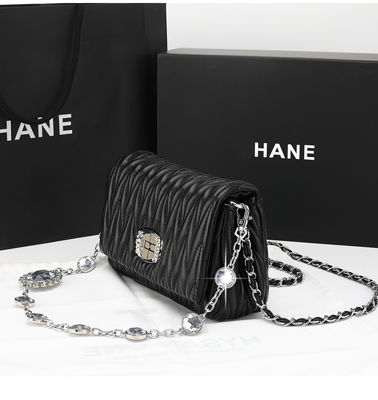 Pequena bolsa transversal quadrada feminina bolsa acolchoada corrente_voghion.com