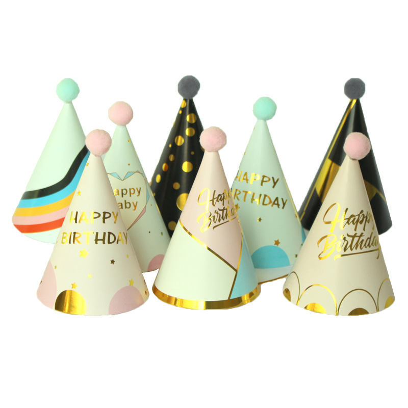 Creativo INS cumpleaños sombrero bebé niños adulto cumpleaños fiesta suministros fiesta pelo bola cumpleaños papel sombrero pastel tapa