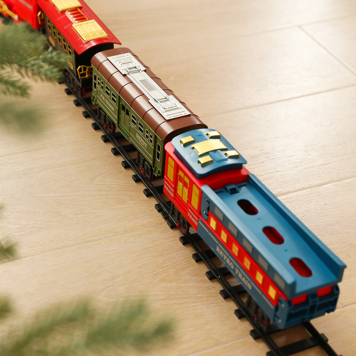 Transfronterizos niños regalos divertidos ferrocarril eléctrico trenes de Navidad decoración de Navidad ferrocarril carruaje decoración de árbol de Navidad