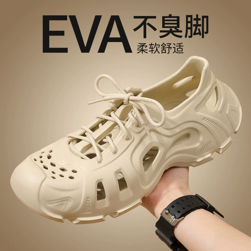 Черные туфли Warrior Croc, мужские и женские сандалии Baotou, новинка 2025 года, летняя пляжная обувь на мягкой подошве со шнуровкой