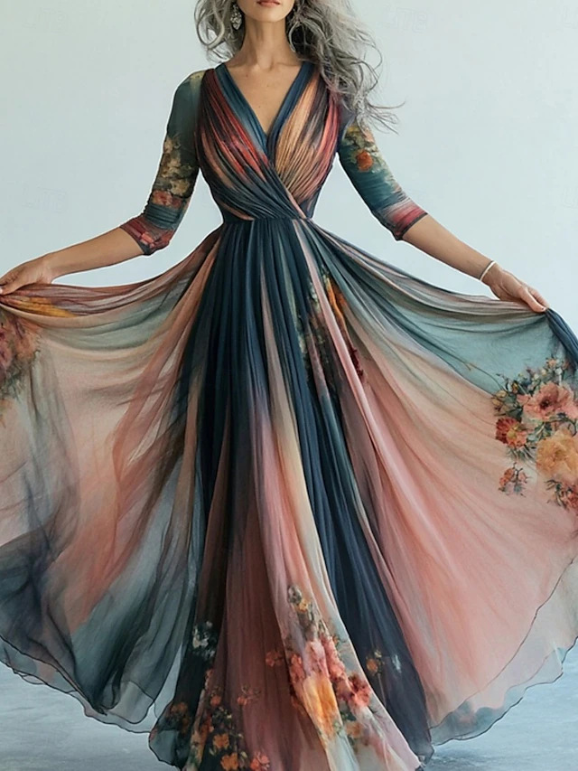 Mesh Long Sleeve Dress, Bohemian Resort Style Big Swing Skirt, Chiffon Dress_ecoleips.com