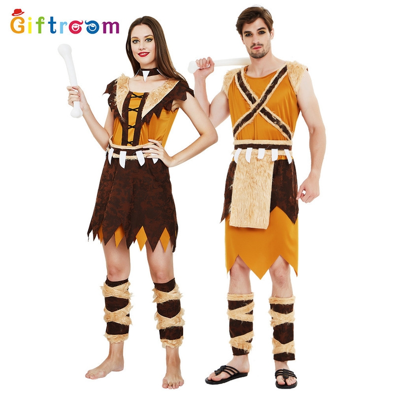European and American Foreign Trade Modern Primitive Costumes Viking Couple Savage Funny Performance Costumes Native American Costumes