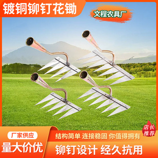 Factory supply copper plated rivet flower hoe dual-purpose rake hoe digging hoe worm hoe tip hoe household loose soil weeding hoe