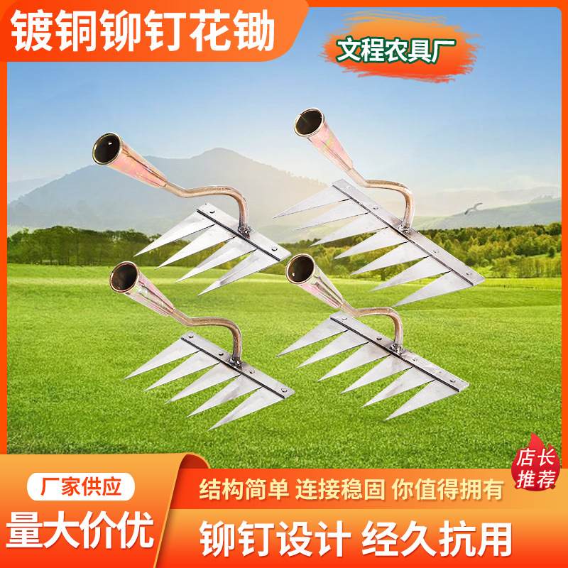 厂家供应镀铜铆钉花锄 两用耙锄挖锄虫锄 尖头锄家用松土锄草锄头