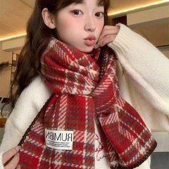 2025新款秋冬季圣诞格子红色围巾保暖高级感男女情侣围脖直播披肩