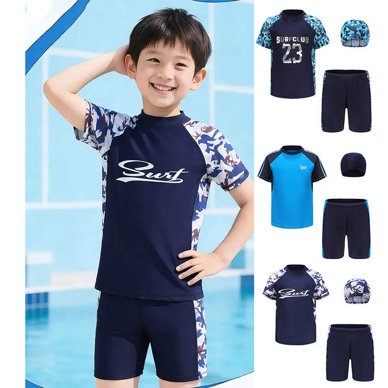 Professional Quick Dry Two Piece Swimsuit For Older Boys_voghion.com