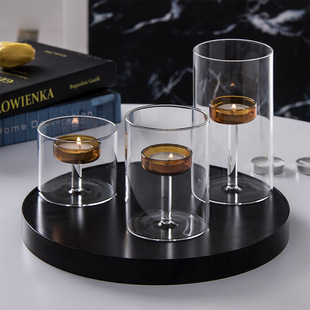 European Accessible Luxury Dining Table Candle Holder Candlelight Dinner Props Romantic Candlestick Ornaments Scandinavian Small Romantic Glass Candlestick