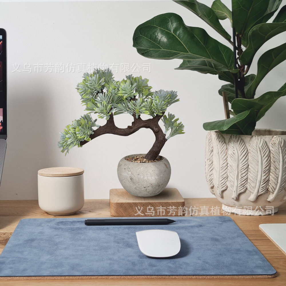Nuevas plantas artificiales transfronterizas en maceta para decoración del hogar interior, vegetación artificial, hierba de mil capas, pino de bienvenida, bonsái de pulpa de papel.