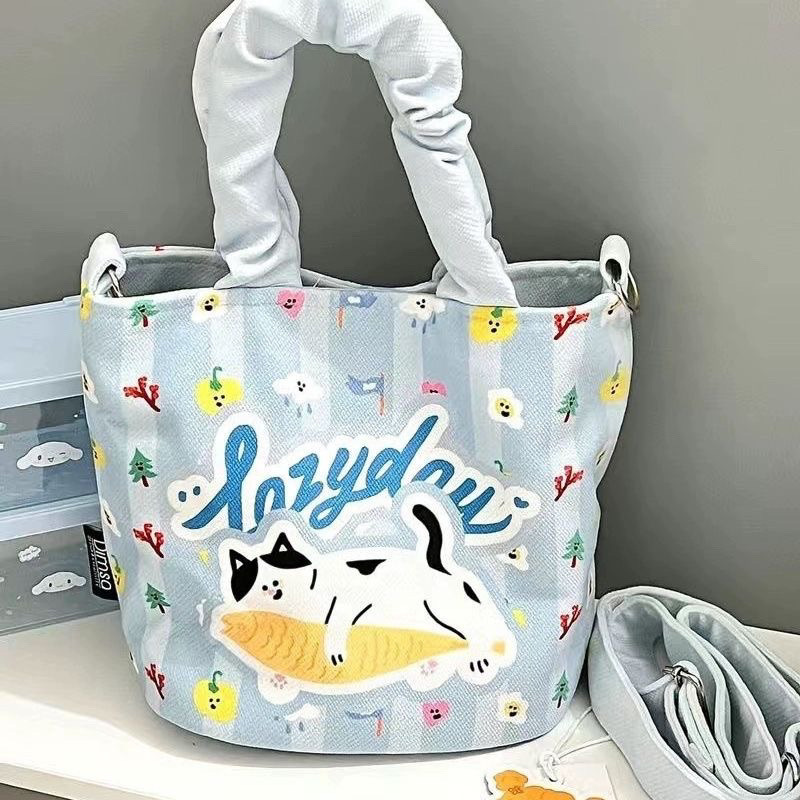 Ð小众设计日系帆布袋慵懒猫咪学生便当手提包高颜值手拎外出小挎