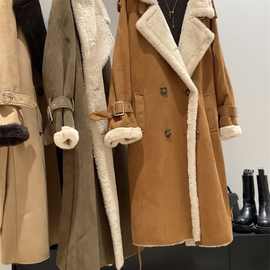 2025秋冬新款加厚羊毛大衣显瘦时尚皮毛一体外套女中长款加绒加厚