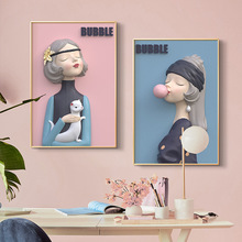 梦幻女孩装饰画芯粉色可爱卡通北欧风格壁画公主女儿房间卧室画布