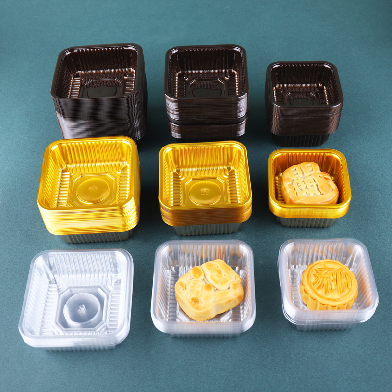 Fijación de pastel de luna de mediado otoño transparente 50g 75g 100g de huevo de plástico base de oro de plástico interno caja de embalaje de pastel de luna