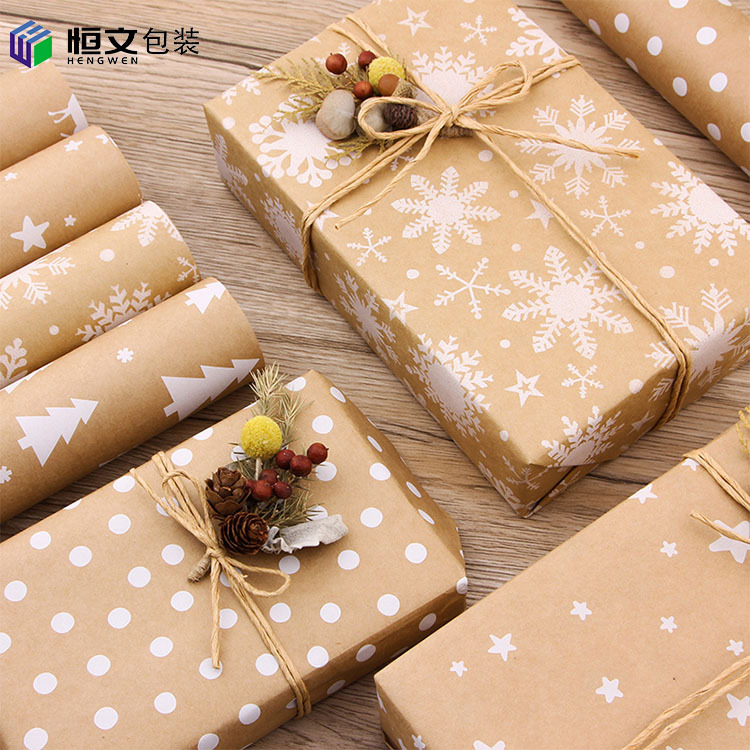 跨境亞馬遜80g牛皮紙包裝紙復古聖誕樹雪花禮品包花紙DIY批發