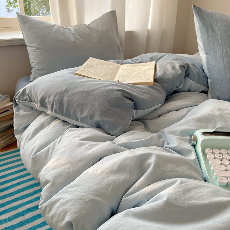 Parure de lit en coton lavé bicolore avec housse de couette_voghion.com