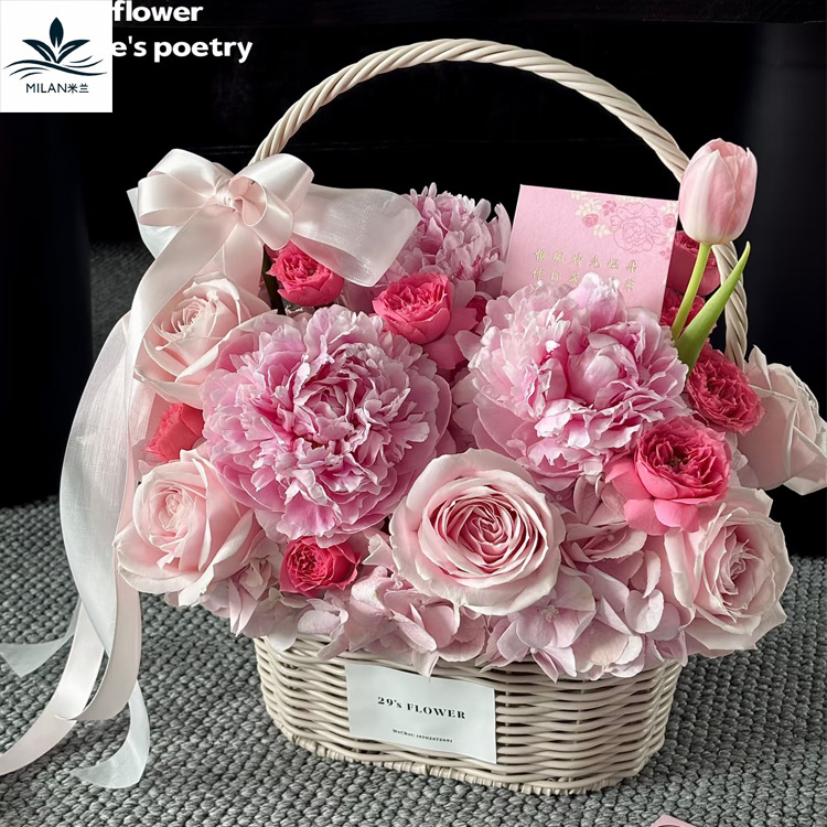 Cestas de flores francesas tejidas a mano cestas de plástico de caña pastorales de viento de caña tejidas de mano cestas de flores salón de flores cestas de flores