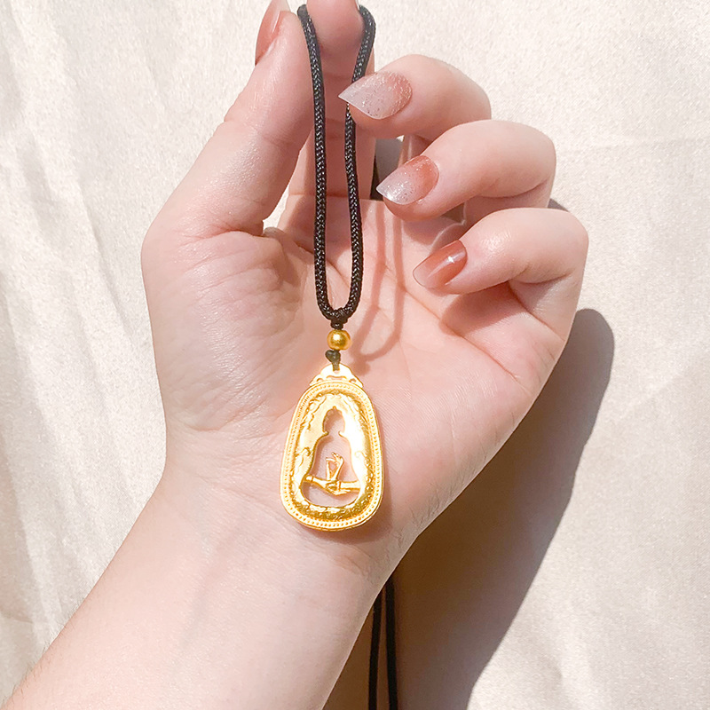 Arena antigua de oro estilo nacional bendición mano Guanyin Collar chapado en oro de los hombres y las mujeres de estilo antiguo de la joyería de oro de imitación colgante todo partido vivo caliente
